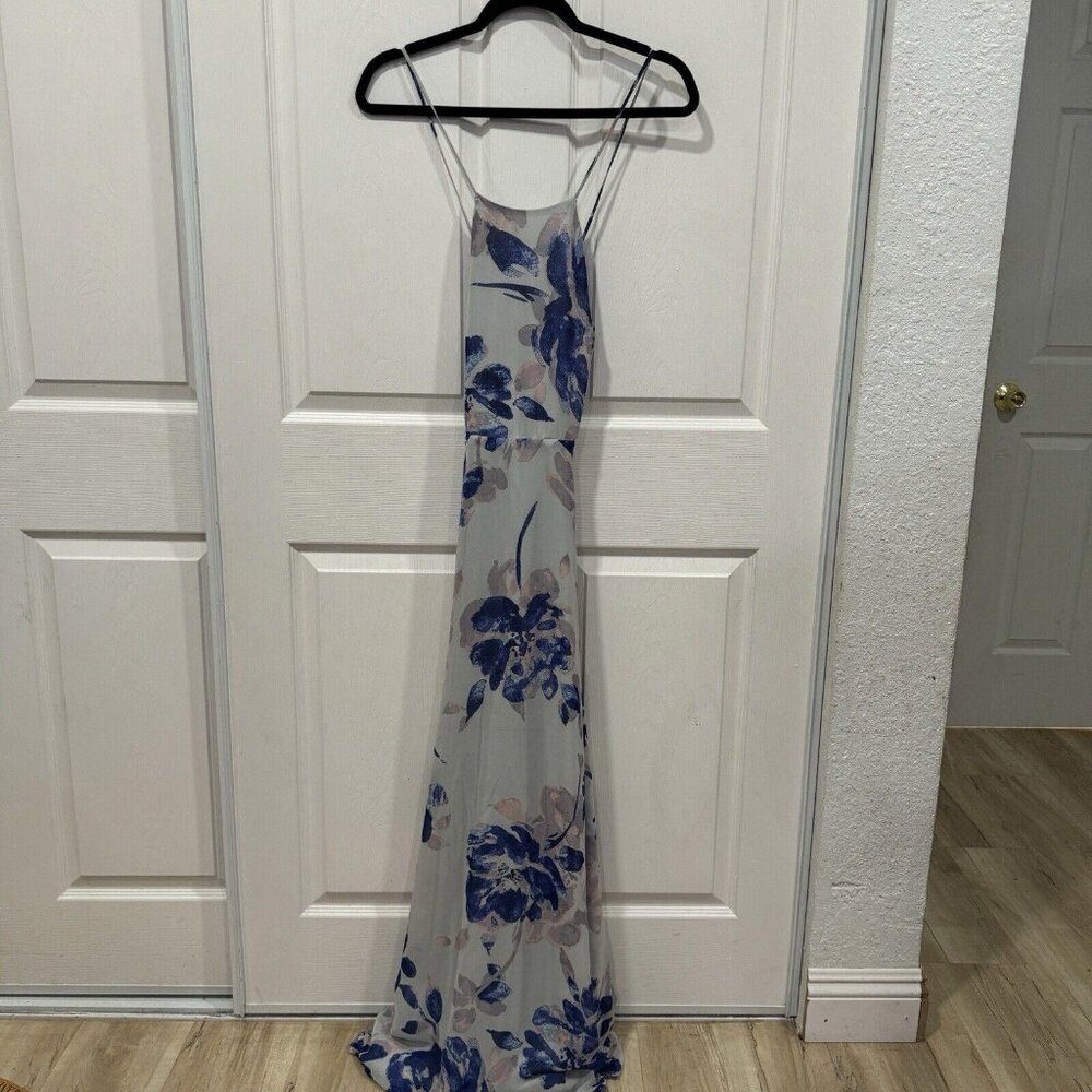 Lulus All I Need Floral Print Lace-Up Maxi Dress‎ in Grey Size Extra Small - Picture 5 of 8